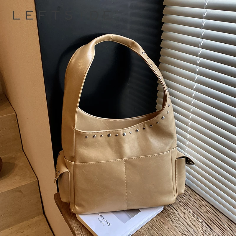 

LEFTSIDE Retro PU Leather Shoulder Bag 2025 Luxury Fashion Rivets Design Tote Bag Females Luxury Brand Handbags and Purses