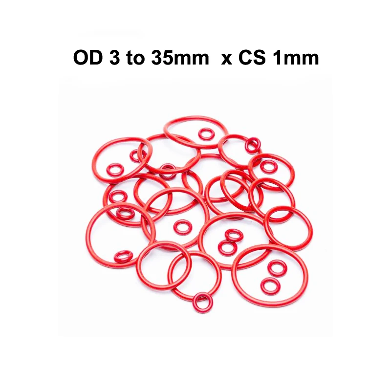 100 pcs OD 3 4 5 6 7 8 9 10 11 12 13 15 16 17 18 19 20 21 22 23 24 25 to 35mm x CS 1mm silicone o ring o-ring seal rubber gasket