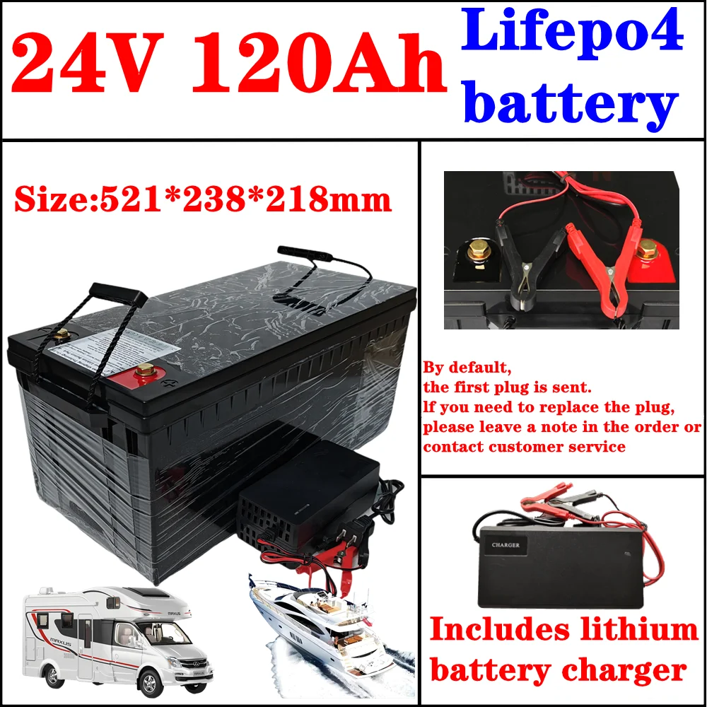 

Литиевая батарея LiFePO4 24В 120Ач с BMS 8S 25.6В для автодомов, солнечных систем, электромобилей, инверторов, лодок, гольф-каров, небольших двухколесных транспортных средств