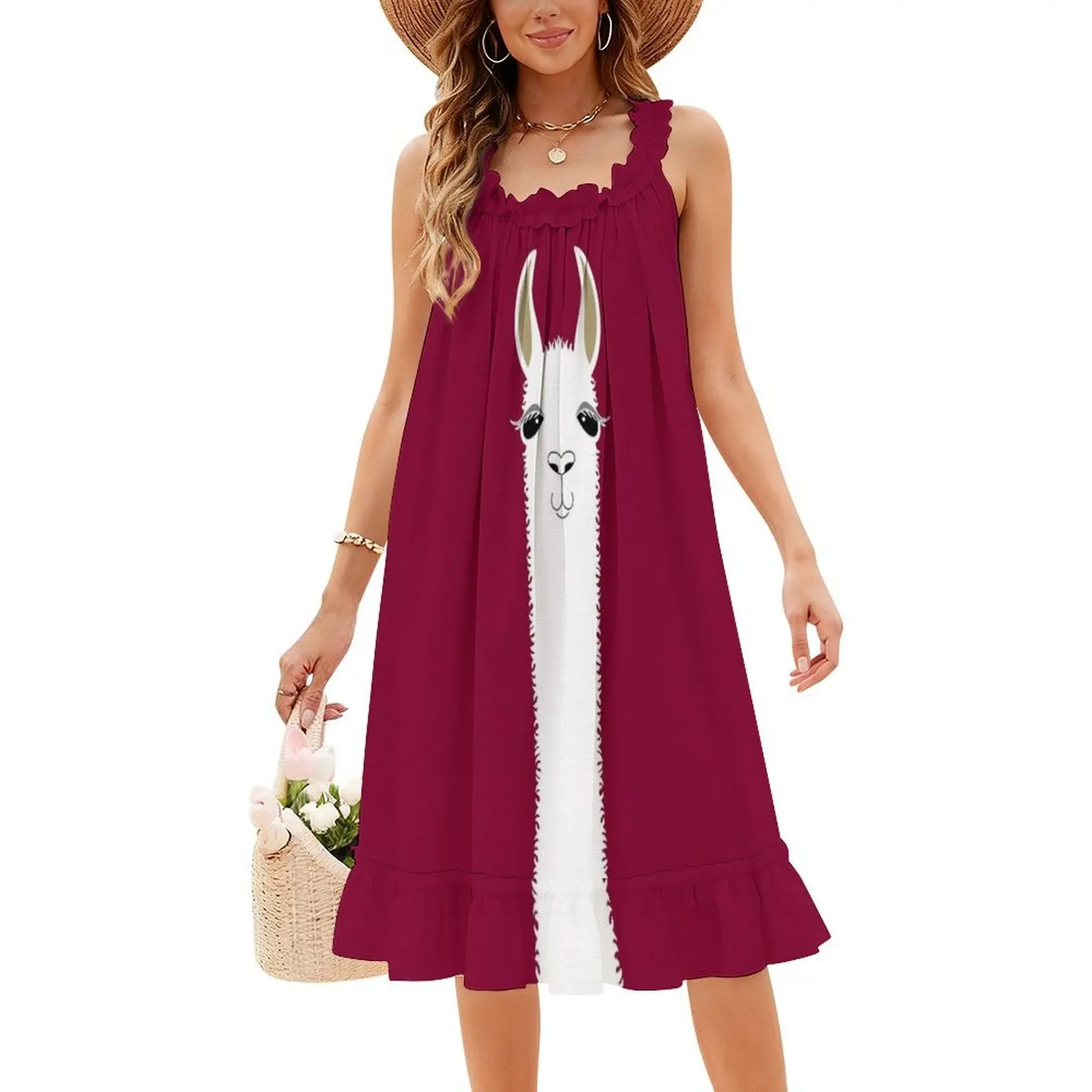 Llama Portrait #3 Women's Hip Hop Streetwear Dress Graphic Print Party Club Wear Portrait Llama Llamas Alpacas Alpaca Woman