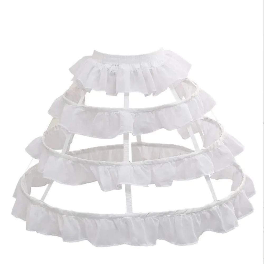 New Women 3 Hoops Pannier Petticoat Hollow Out Birdcage Skirt Wedding Bridal Ruffles Wide Waistband Crinoline Slip Underskirt image 5