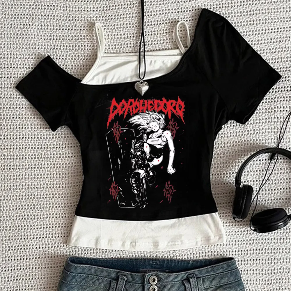 Dorohedoro crop top female streetwear grunge cute dollette party tshirt emo korean fashion cheap