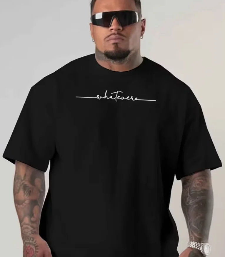Any Oversized Short-Sleeve T-Shirt Featuring American Fashion Prints, Designed for Plus-Size Men Casual Round Neck and Plus Size