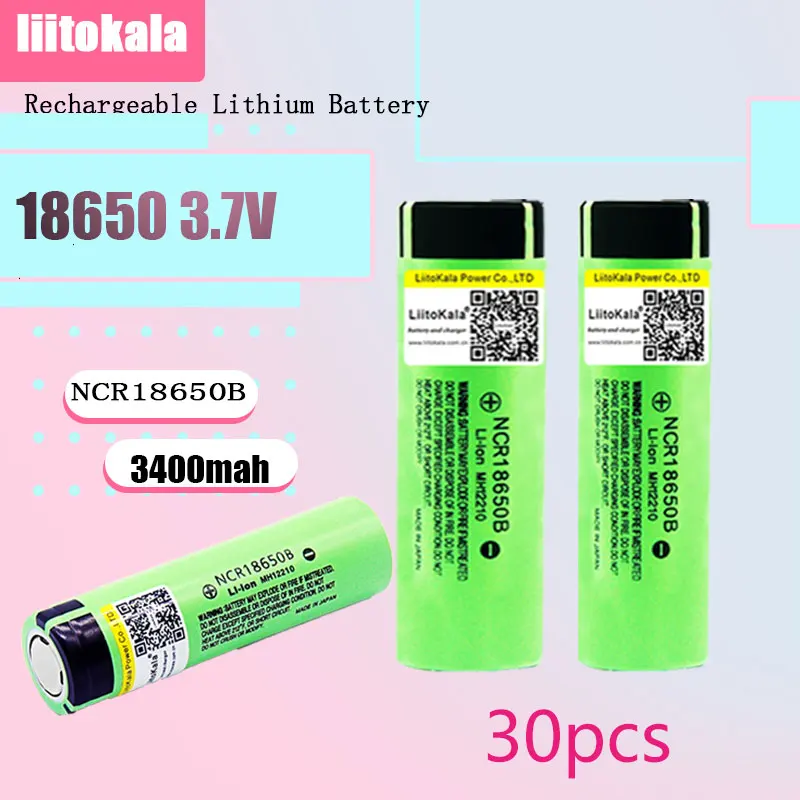 30PCS LiitoKala 34B 100% New Original NCR18650B 3.7v 3400 mah 18650 3400mAh Lithium Rechargeable Battery Flashlight batteries