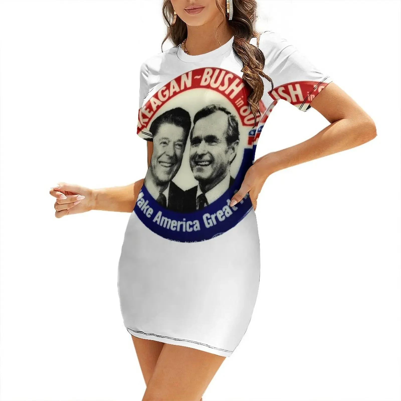 

Reagan Bush '84 '80 Retro Logo Red White Blue Election Ronald George 1984 84 1980 80 Pin Short-Sleeved Dress