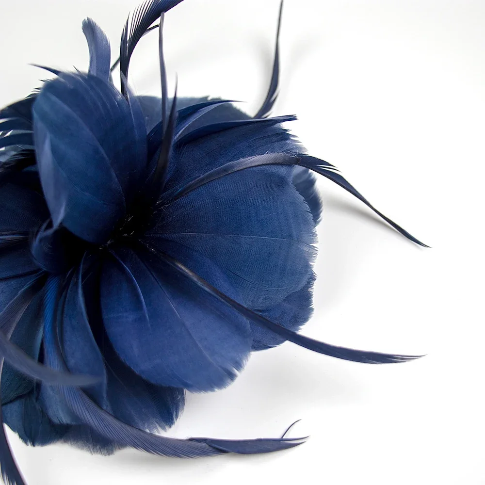 الأزرق الداكن ريشة زهرة مشبك شعر خوذة الزفاف بروش لحفل الزفاف التصوير الفوتوغرافي أداء الصدار باقة التبعي #5