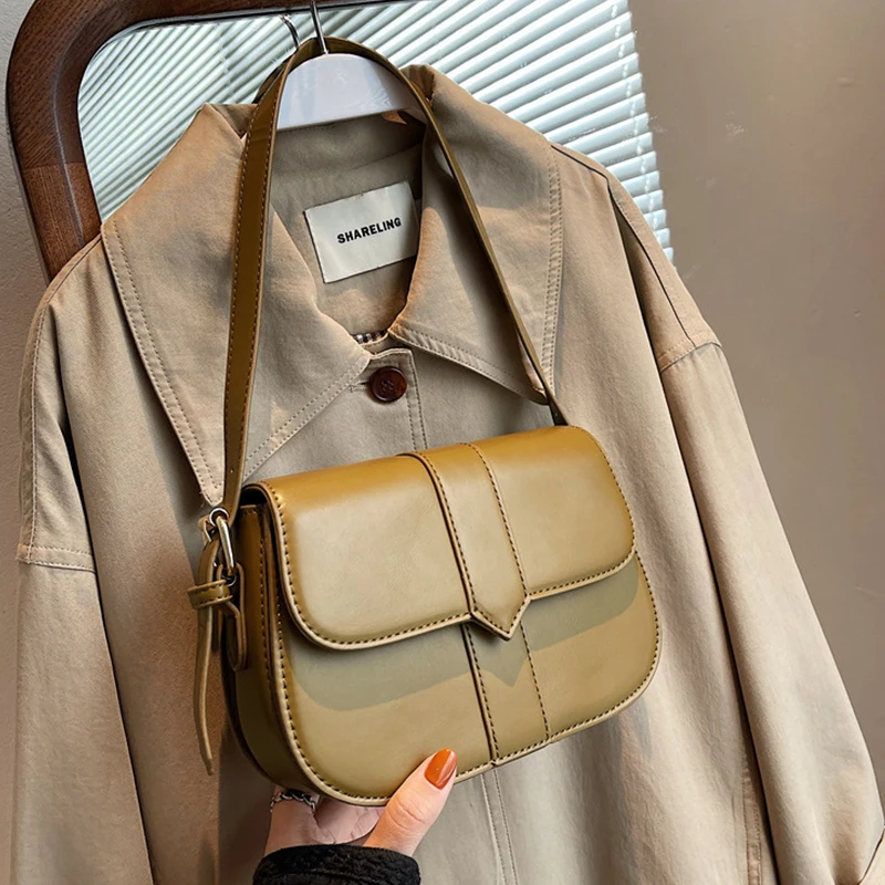 

Vintage PU Leather Flap Shoulder Bags for Women 2023 New Trend Female Branded Trending Underarm Handbag Luxury Crossbody Bag