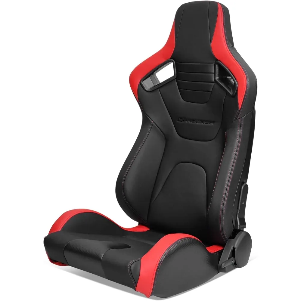 ، مقاعد سباق عالمية مع منزلقات مزدوجة، من جلد البولي يوريثان والكربون، شريط أحمر قابل للاستلقاء على الجانب الأيسر للسائق #1