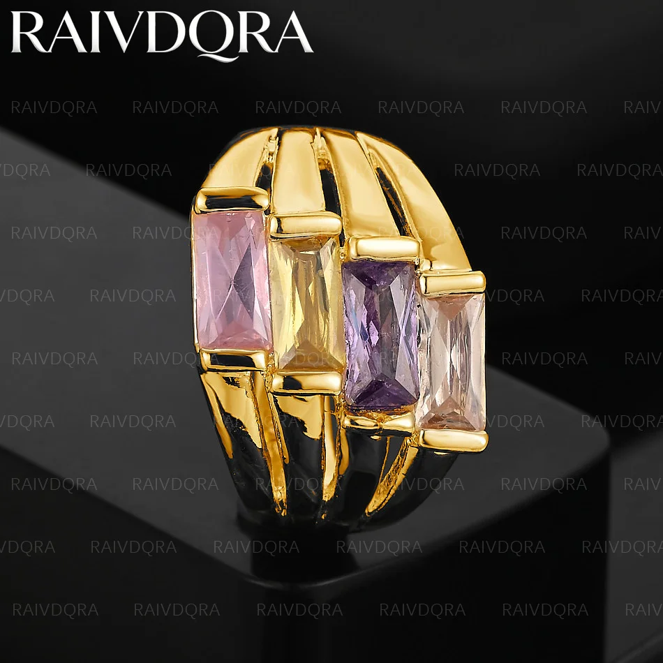 18K Gold Plated 8 Size Color Zircons Ring For Men and Women Fashion Jewelry Simple Generous Party Accessories Birthday Gifts