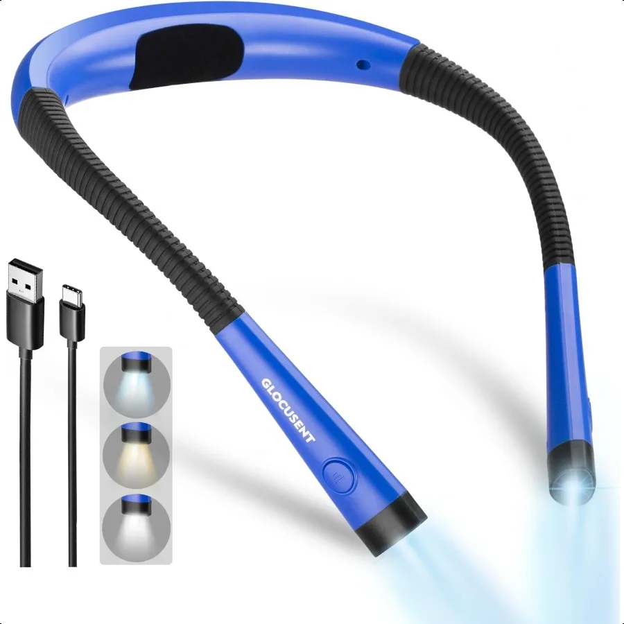 

Book Light 3Color and 6Brightness Reading Light Bendable Neck Light 80hr Lasting Rechargeable Lamp Perfect Book Light for Readi