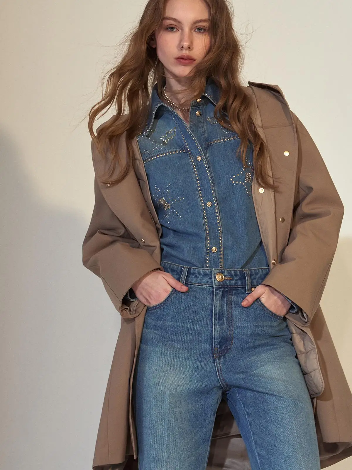 

Loose Casual Women's Denim irt Spring New Sle Turn-down Collar Cotton Blend Long Sve Classic Fit Color Button up