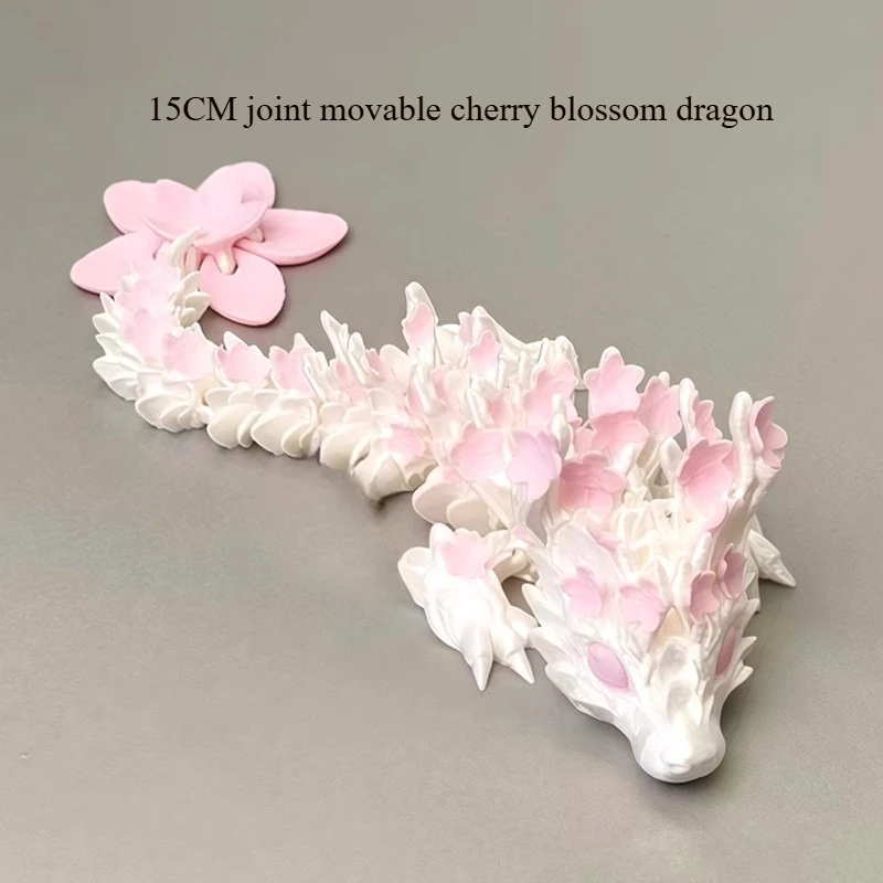 Sakura White Dragon 3D-gedrucktes Spielzeugmodell Joint Mobile Simulation Tierornament Puppe Handgefertigtes Ornament Geschenk