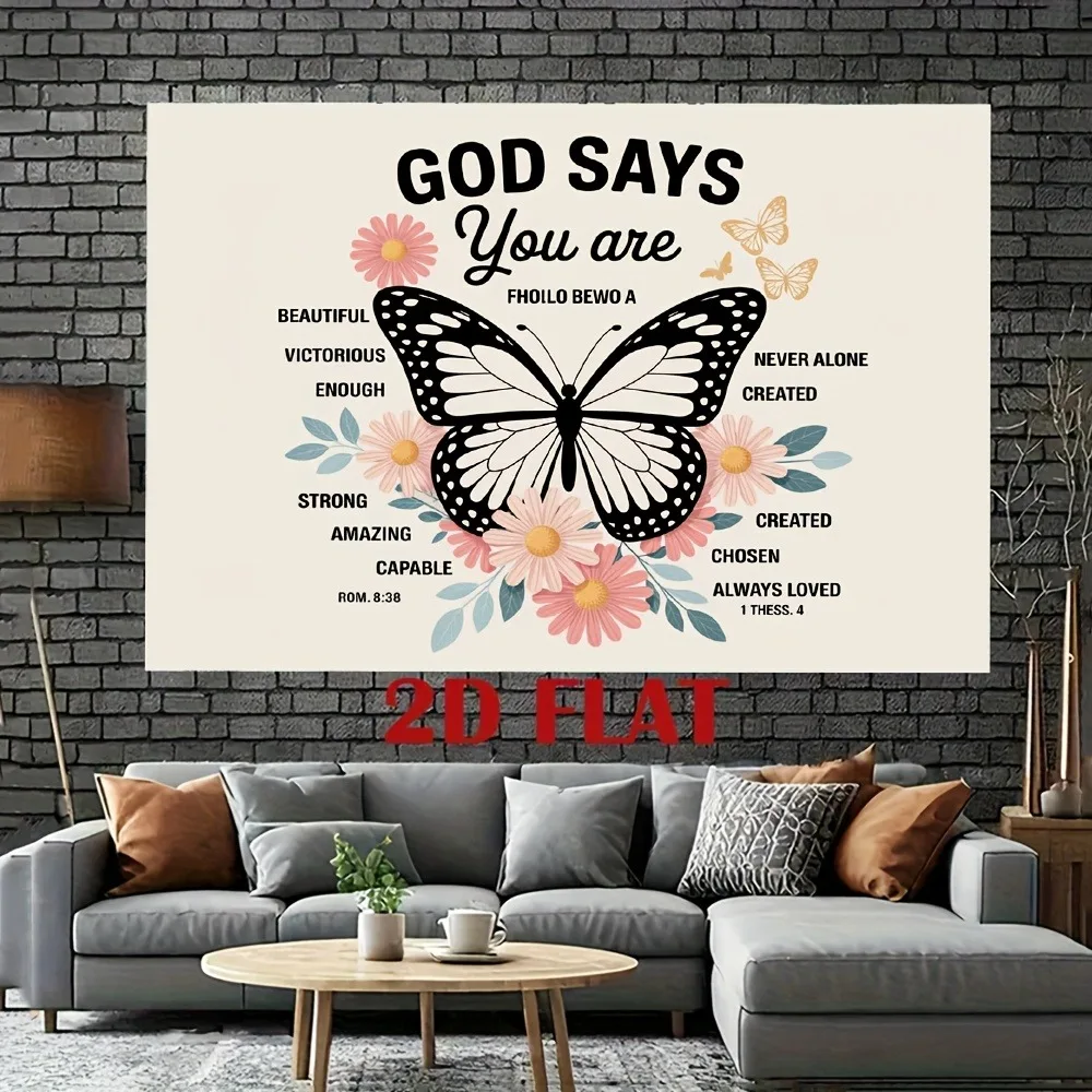 Inspirująca gobelin z motywem motyla: Bóg mówi, że jesteś... - Motywacyjny dekoracja ścienna na bazie wiary do wystroju domu