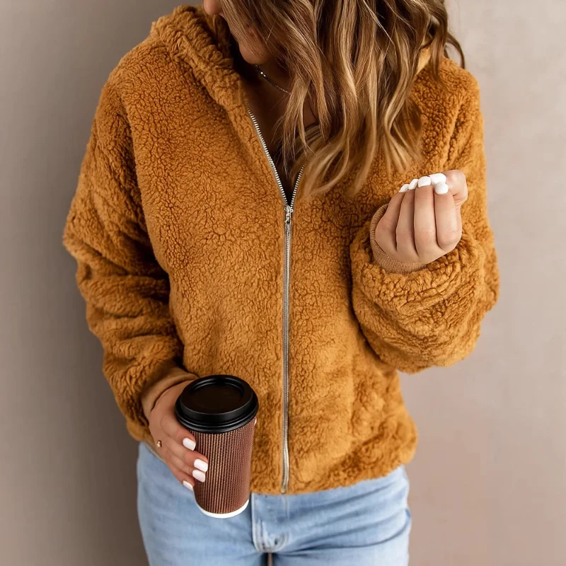 

2025 New Women's Casual Hooded Long Sleeve Pullover Solid Color Multicolor Women's Plush Jacket