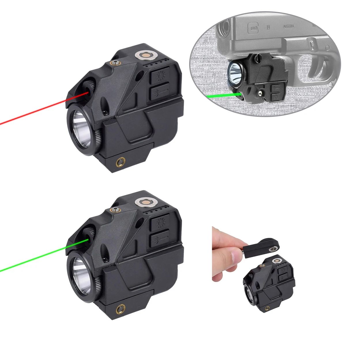 

Tactical USB Charge Red Green Dot Laser Sight Hunting Gun LED Light For Airsoft Pistol Glock 17 19 With 20mm Rail Weapon Torch