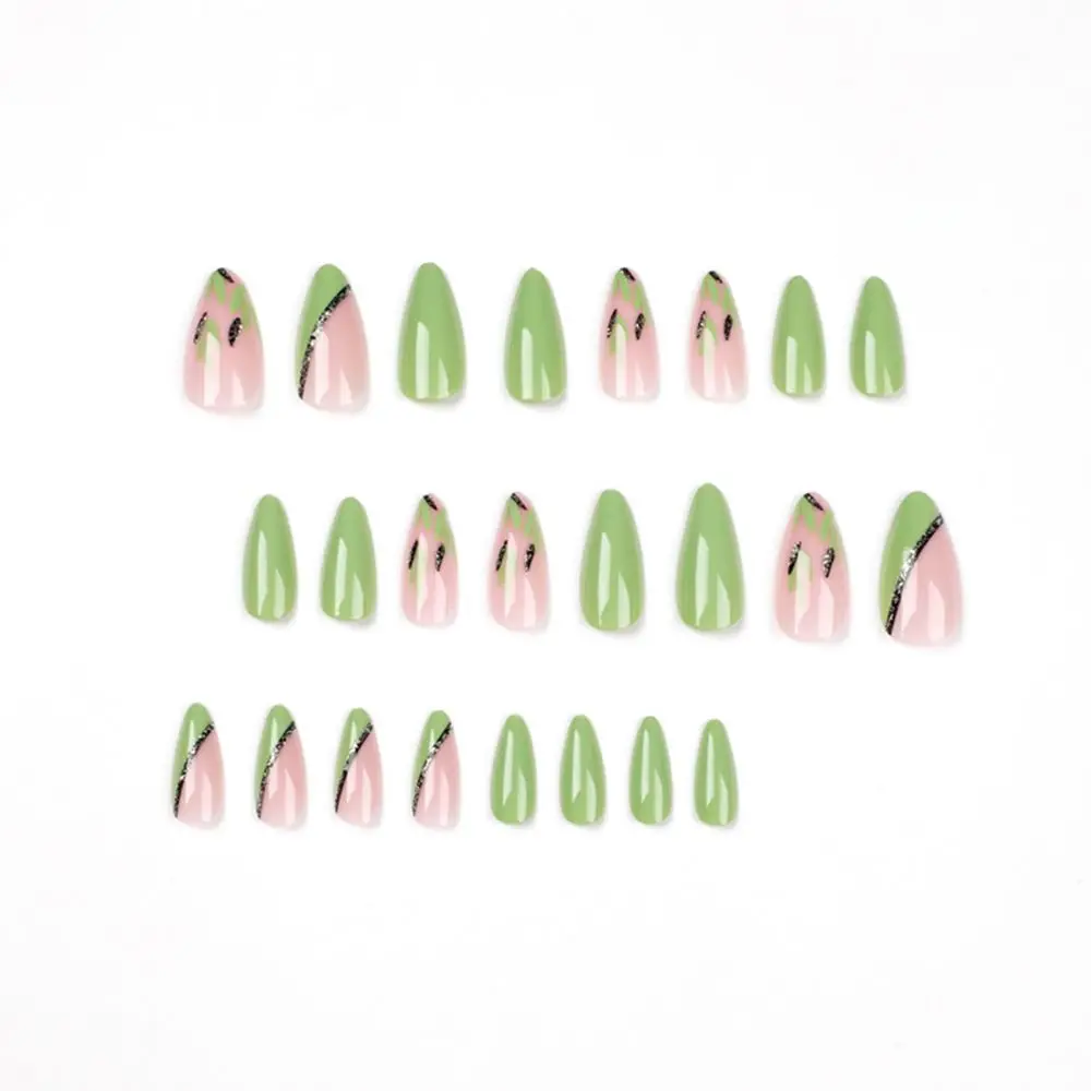 24pcs/Box Women Fashion Artificial Full Cover French Stiletto Fake Nails Wearable Nail Tips Almond False Nails