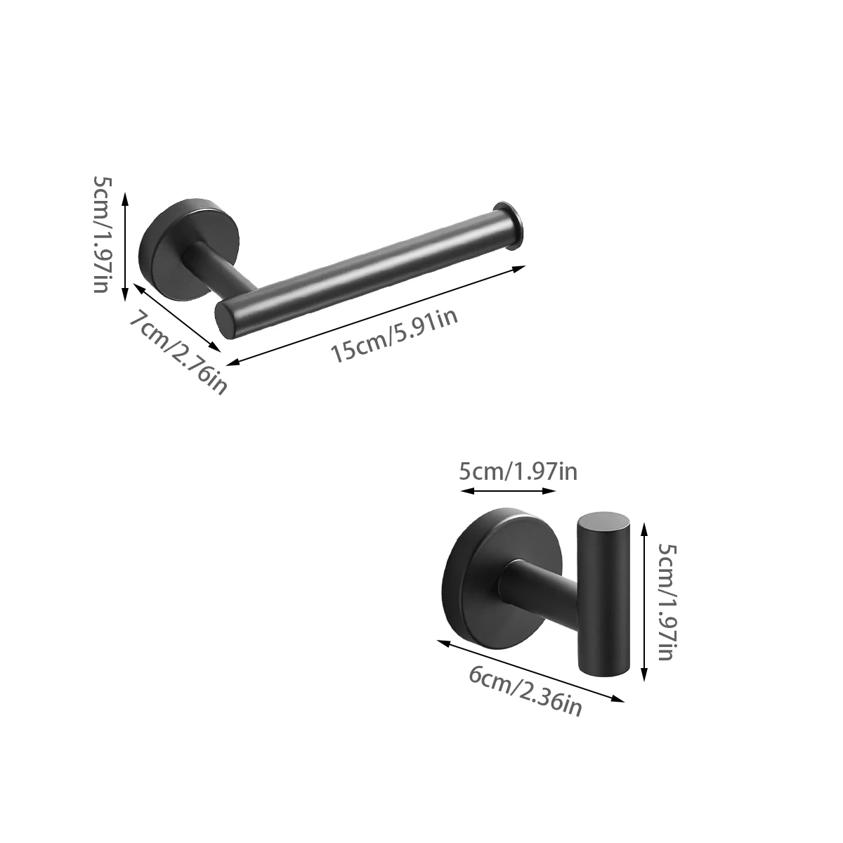 3-Piece Set - 1 Black Toilet Paper Holder and 2 Hook Combinations, Bathroom Accessories, Toilet Paper Holder, Toilet Paper and Towel Storage Rack