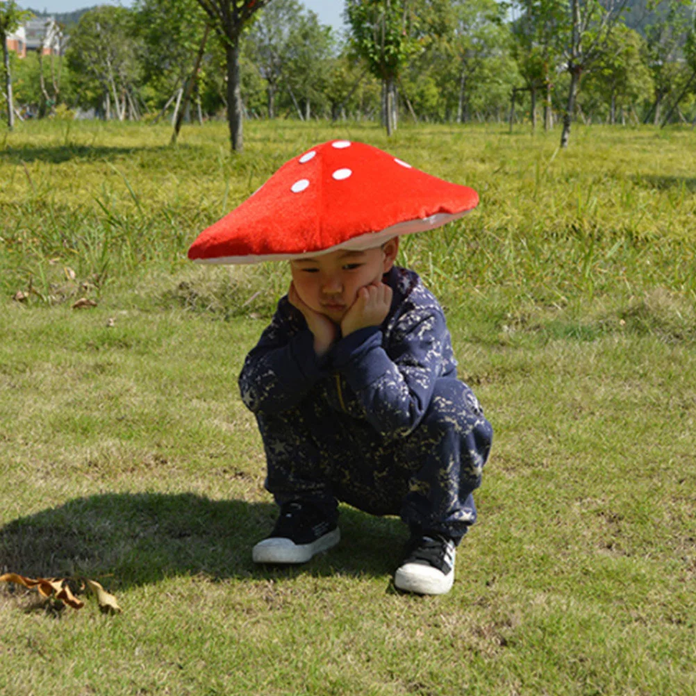 2 Pcs Mushroom Cap Funny Kids Hats Plush Novelty Frog Party Children Red Costume Plant