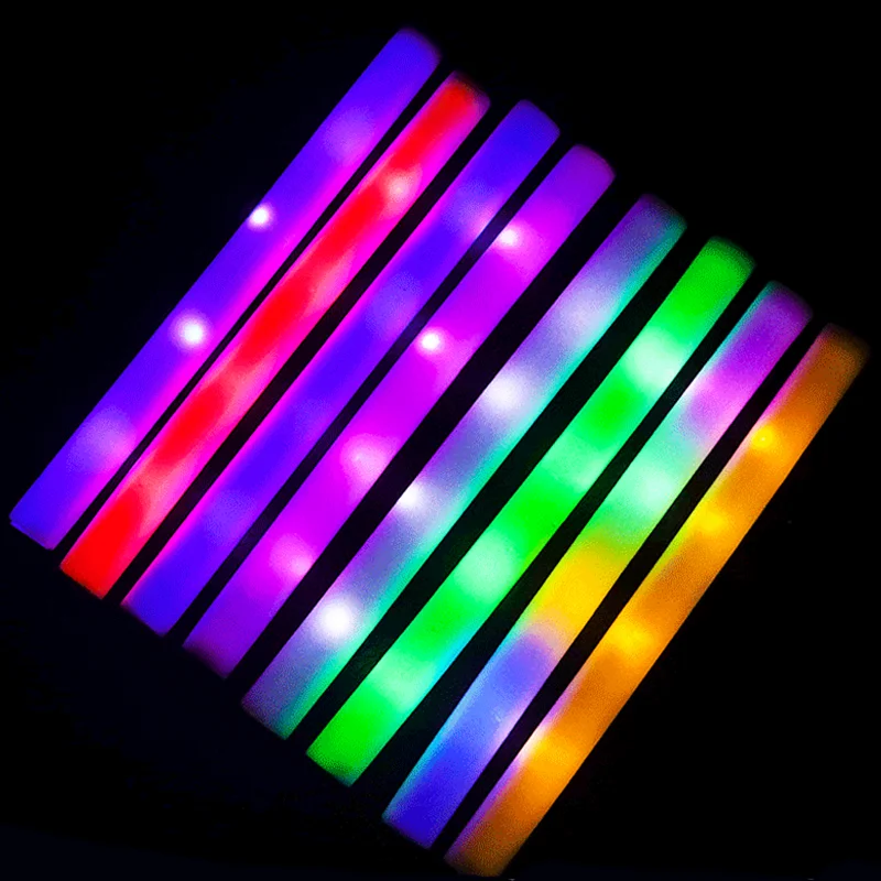 LED Foam Glow Sticks Glow in The Dark Party Supplies Light Up Foam Sticks 3 Modes Colorful Flashing Light Sticks Party Wedding