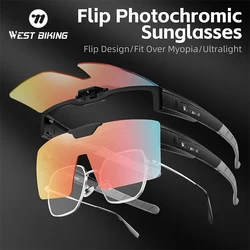 WEST BIKING Photochromic Cycling Glasses Polarized Flip-up Sunglasses Fit Over Myopia Road Bike Eyewear Fishing Driving Goggles