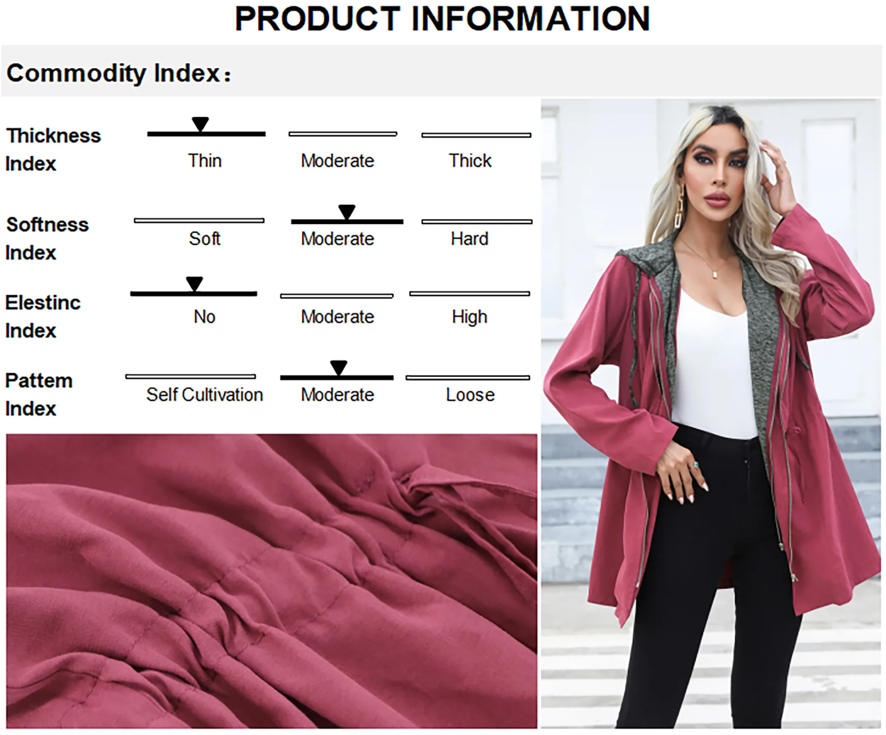 2023 Autumn Winter Women's Casual Waistband Double Zipper Contrasting Coat Medium Length Long Sleeved Hooded Trench Coat