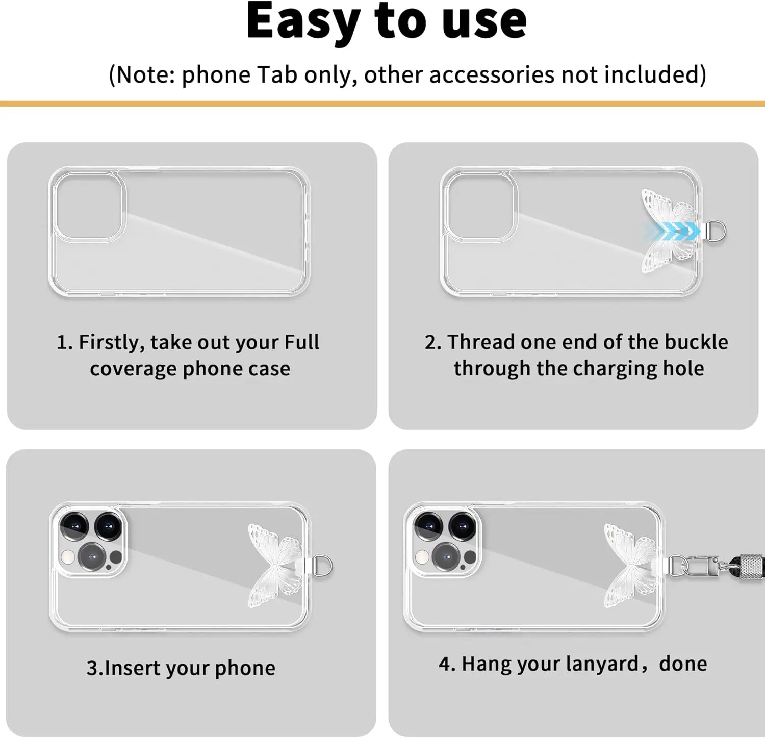 Butterfly Stainless Steel Phone Lanyard Patch Ultra Thin Durable Anti-Lost Hanging Rope Cards Tether Tabs Safety Connect Piece