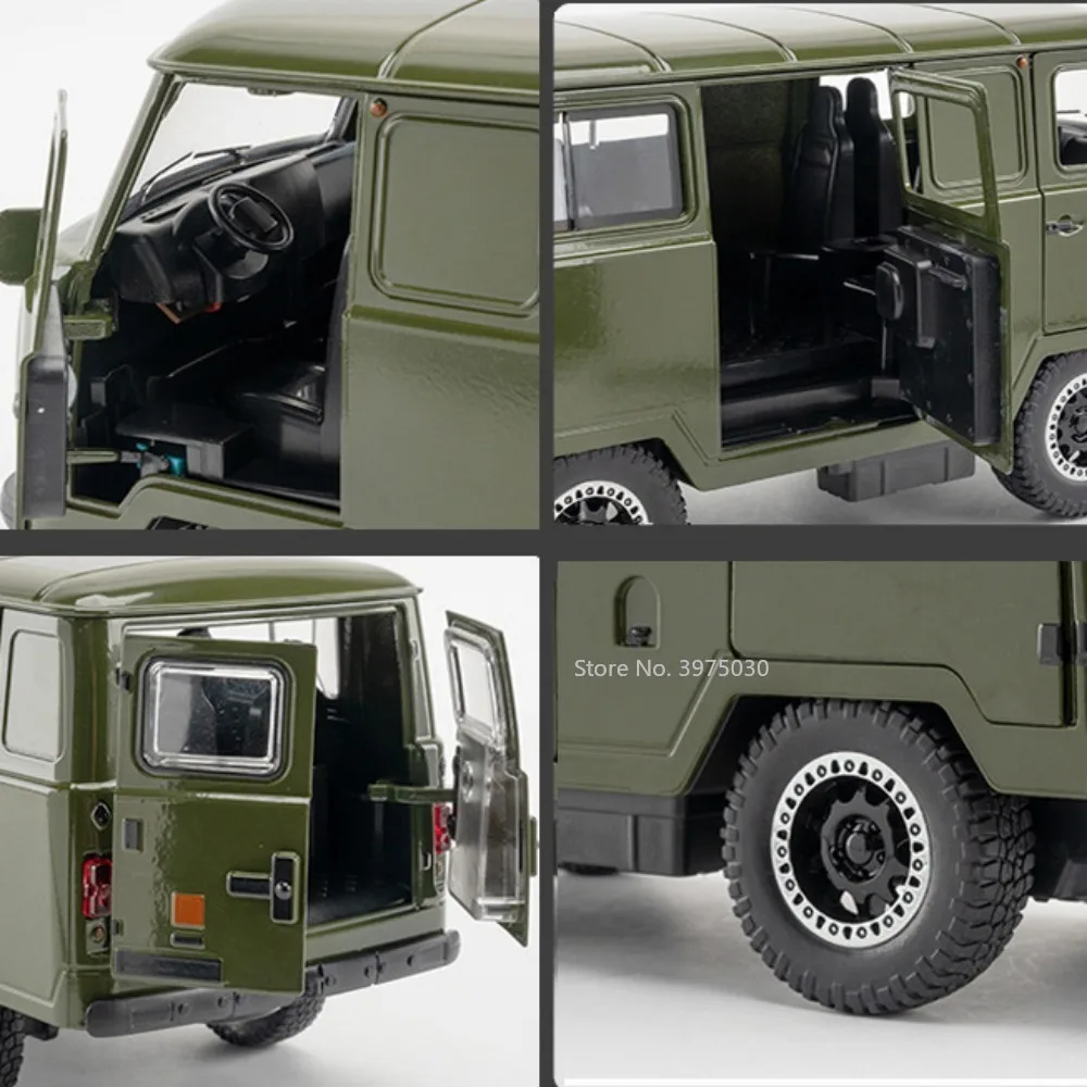 Modèle de voiture russe UAZ TRAVELER en alliage moulé sous pression avec nervures, fonction arrière, son et lumière, jouets de véhicules, cadeaux pour garçons, 1/18