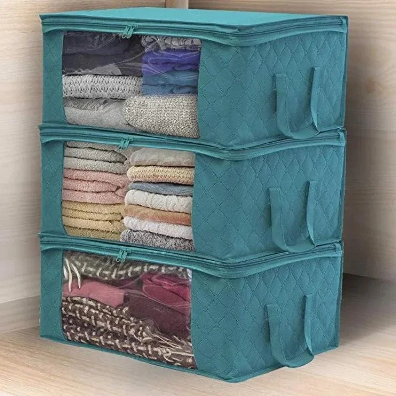 1PCS Large Storage Box Storage Bag with Zipper Transparent Folding Organizer Bedroom Shelf Visible Wardrobe Storage organizer