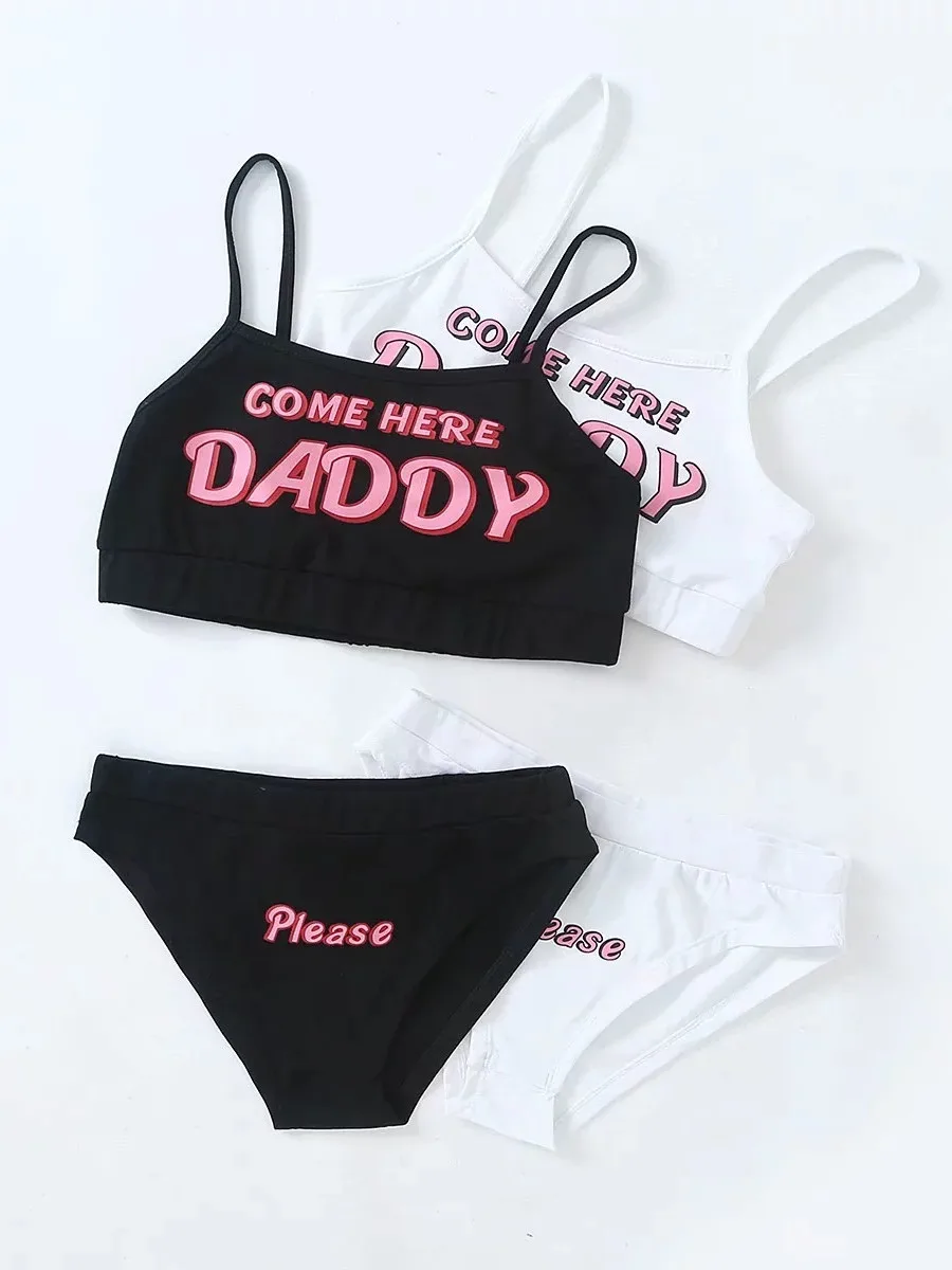 Two piece set Fashion COME HERE DADDY Letter Print Tank Top Sexy Sleeveless Summer Harajuku Kawaii Cropped Feminino Bikini 2023