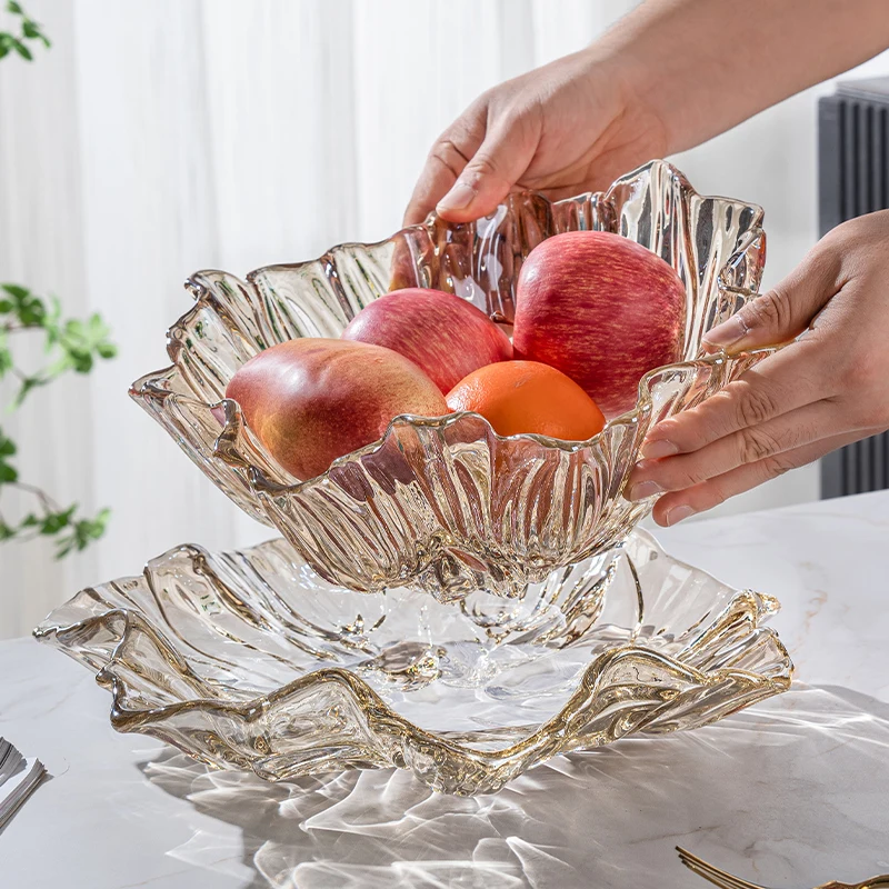 

Crystal glass creative fruit plate household living room coffee table high value snack candy display plate light luxury high-end
