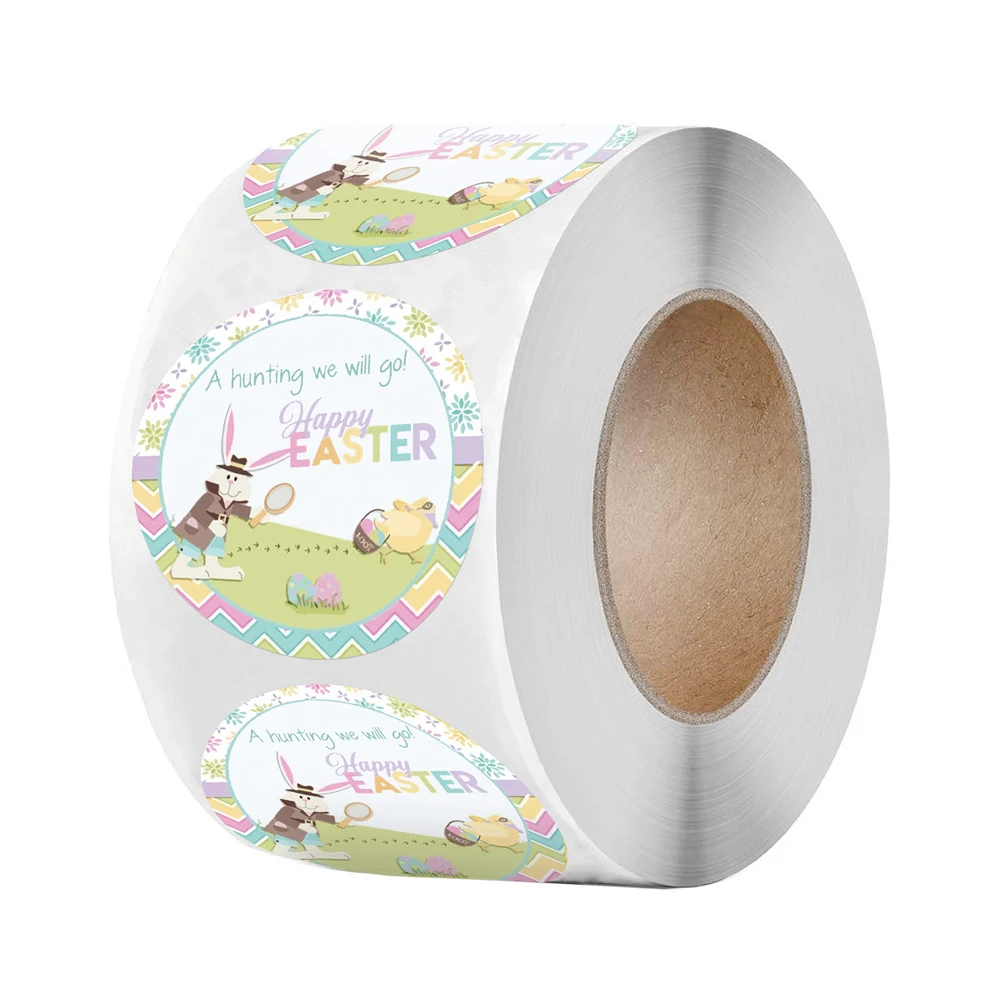 100-500pcs 1inch Happy Easter Stickers Cartoon Rabbit Paper Sticker Seal Label Party Bunny Gift Packaging Label Decoration