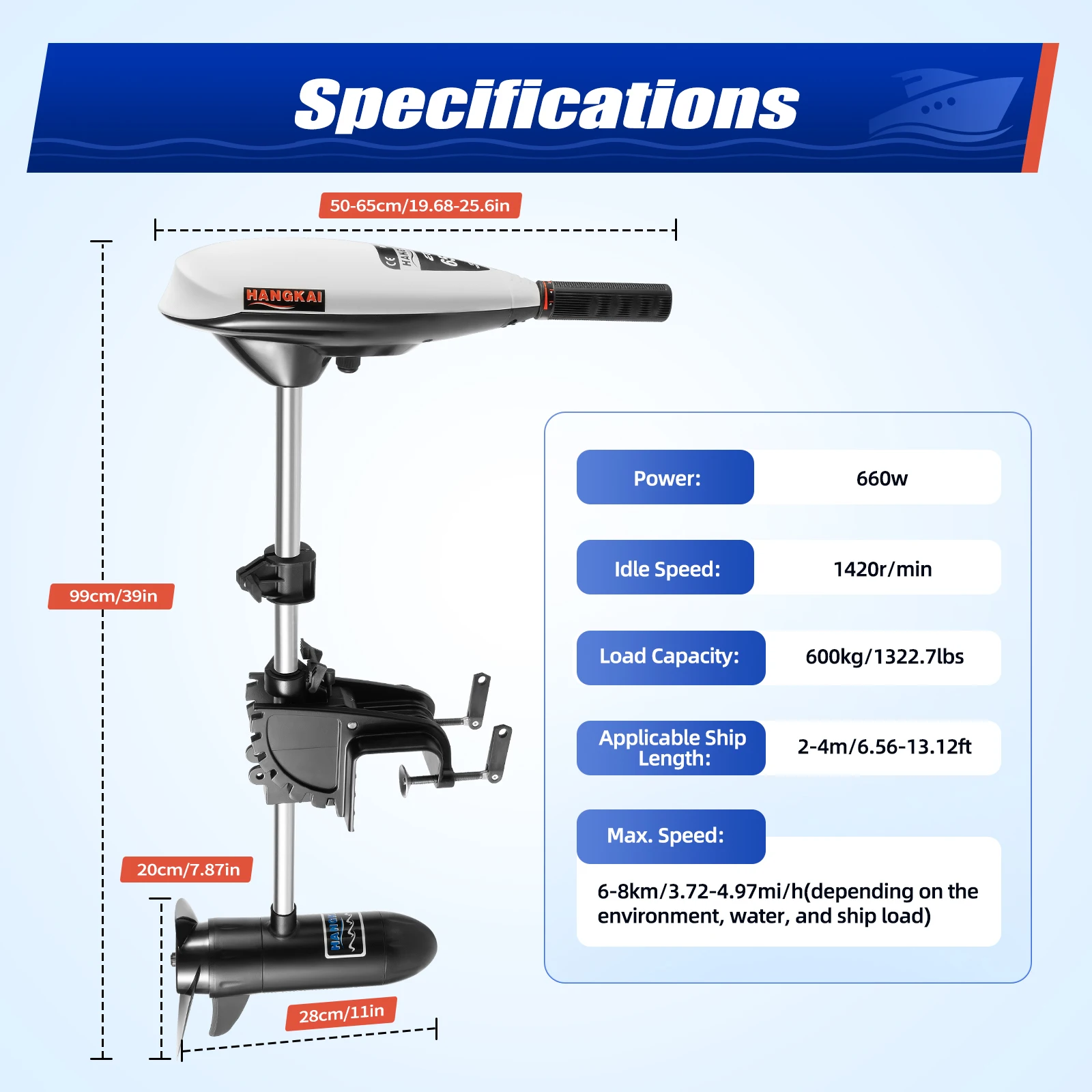 Electric Outboard Trolling Motor 65LBS With 40CM Short Shaft Brush Motor Suitable For Small Boats Inflatable Boat