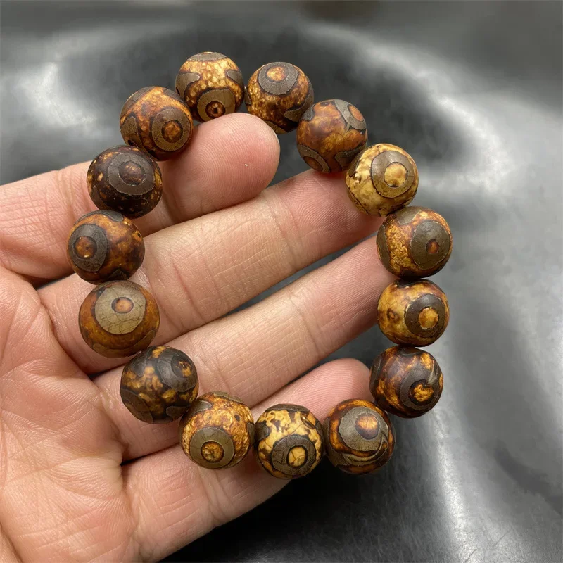 14mm Three-Eye Sky Beads Old Agate Bracelet