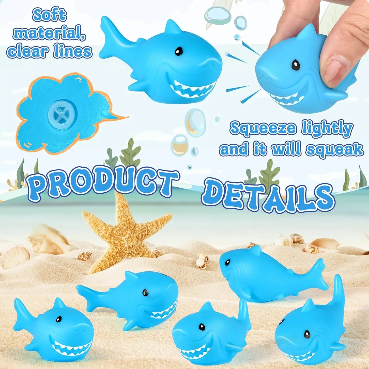 50-300Pcs Rubber Sharks for Kids Blue Shark Bath Toys Cute Floating Squeaky Mini Rubber Sharks for Shower Classroom Prizes