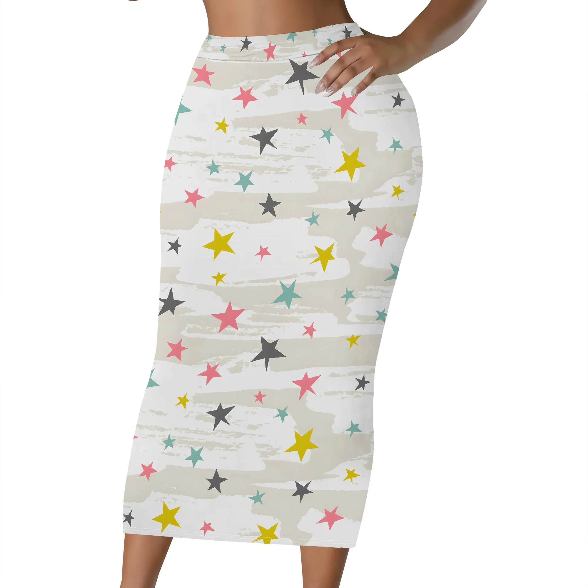 Pastellfarbener Midirock mit Herzprint, Regenbogenherzmuster, Bleistiftschnitt mit hoher Taille, lässige Sommerkleidung für Damen, S-2XL – Detail 8