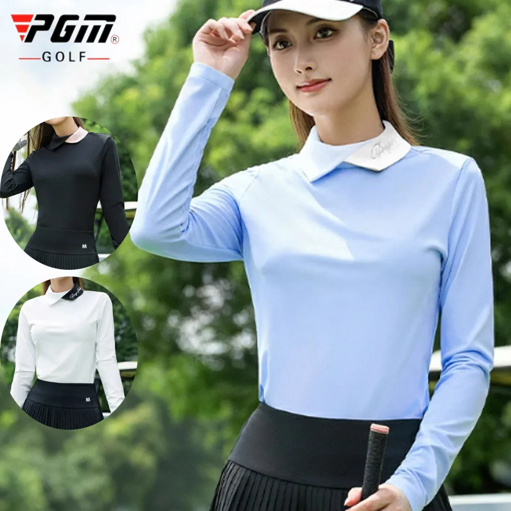 

Качественные женские рубашки поло для гольфа PGM, универсальные простые топы для гольфа с воротником-стойкой, элегантные спортивные футболки, мягкий пуловер с длинными рукавами