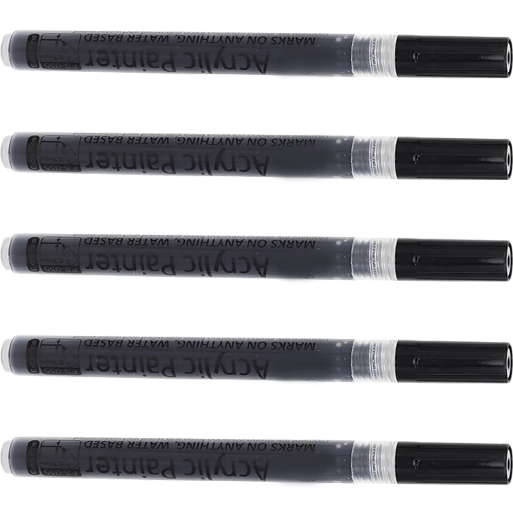 

5 шт. акриловые маркеры с черным тонким кончиком, гладкие ручки для рисования, рисования, эскизов, холста, деревянные акриловые маркеры