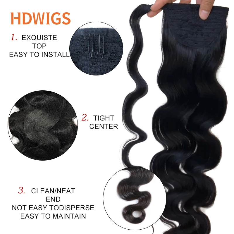 

Body Wave Ponytail Human Hair HDWIGS Drawstring Ponytail Clip in Human Hair Extension Wavy Real Natural Hair Extensions Tails