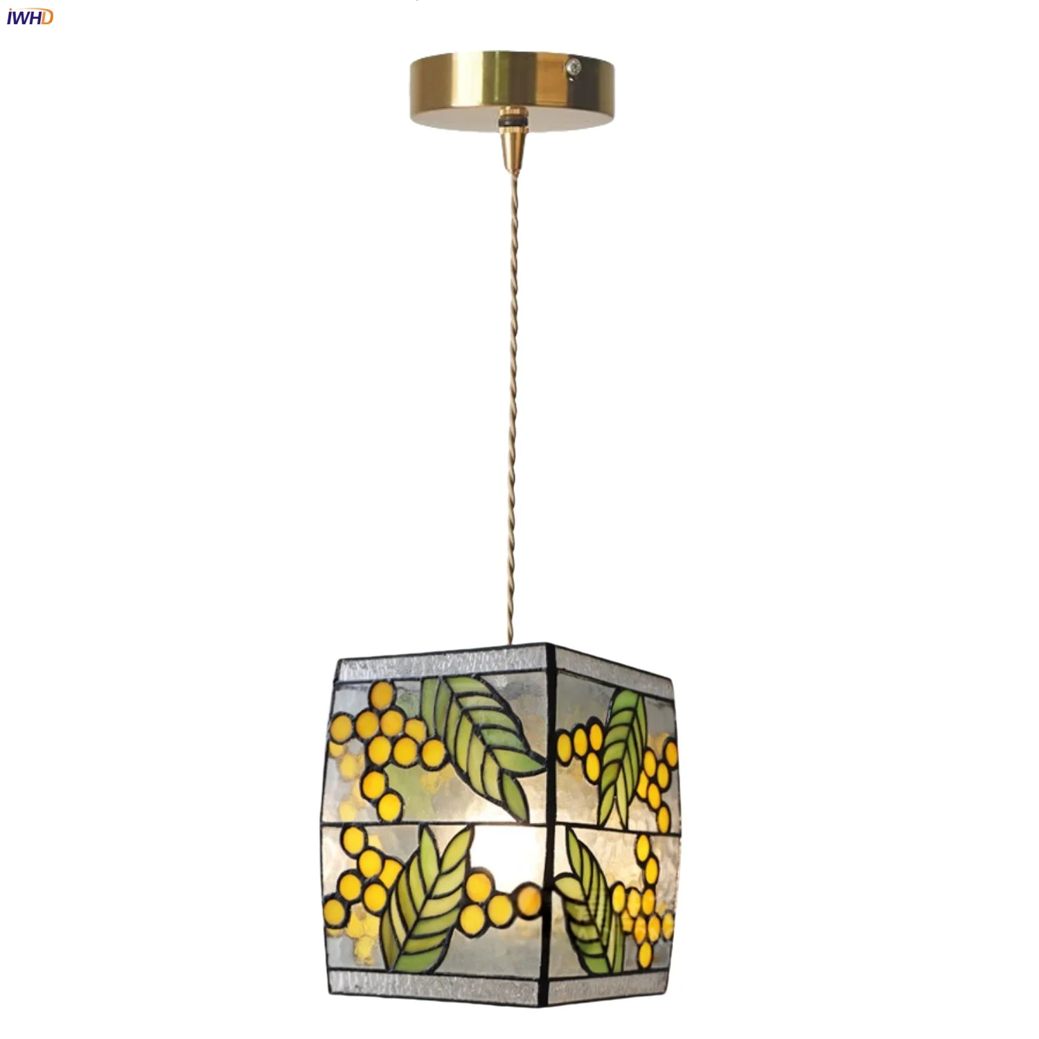 

IWHD Home Decor LED Pendant Light Fixtures Hallway Living Room Vintage Loft Hand Stitching Glass 2m Wire Adjustable Hanging Lamp