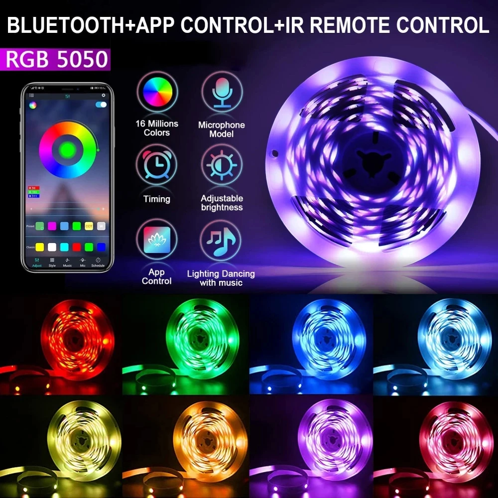 USB 1-30M LED Light Strip RGB 5050 Bluetooth APP Control Luces Led Neon Color Change Lights Music Sync for Party PC Living Room