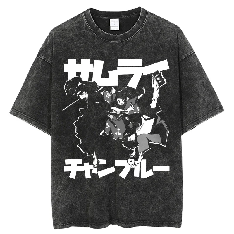 TShirt Gothic Cool Graphic Print TShirt Mens Fashion Clothes Vintage TshirtsHotsale Japanese Anime Samurai Champion Washed