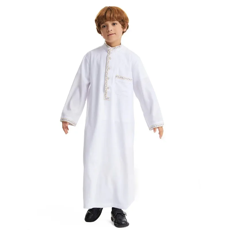 Muslim anak laki-laki jubah gaun lengan panjang gaun Arab Saudi Abaya Kaftan Jubba Thobe Islam pakaian Lebaran djelaba Maroko Kaftan