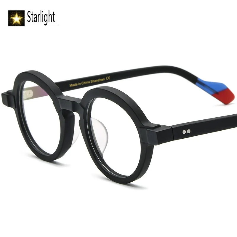 Montura de gafas de acetato esmerilado mate a la moda de retazos redondos, monturas de gafas a la moda para hombre y mujer, miopía de lectura óptica de 142mm