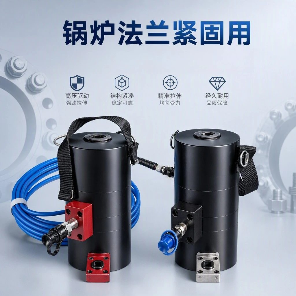 Hydraulic tensioner with multi-stage bolt Hydraulic tensioner with double cylinders Greater torque Hydraulic bolt tensioner