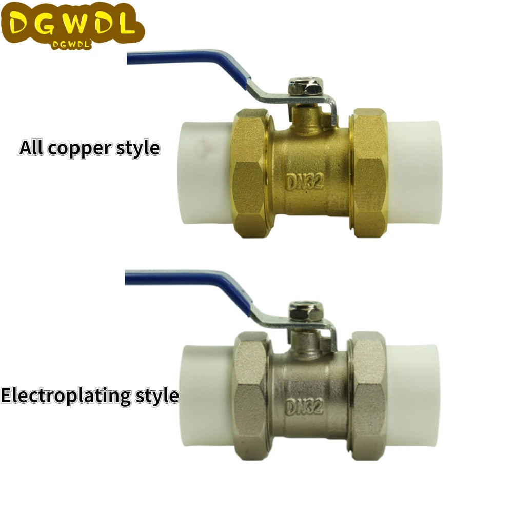 DN20 DN25 DN32 DN40 DN50 Double Union Brass PPR Ball Valve Socket Live Connect Heat Fusion Plumbing Fitting 20/25/32/40/50mm