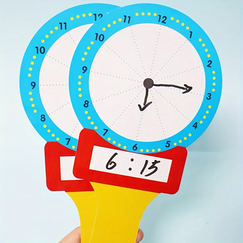 Clock Hand Teaching Sign, Math Time Recognition Handheld Whiteboard, Double-Sided Writable, Classroom Interactive Teaching Props