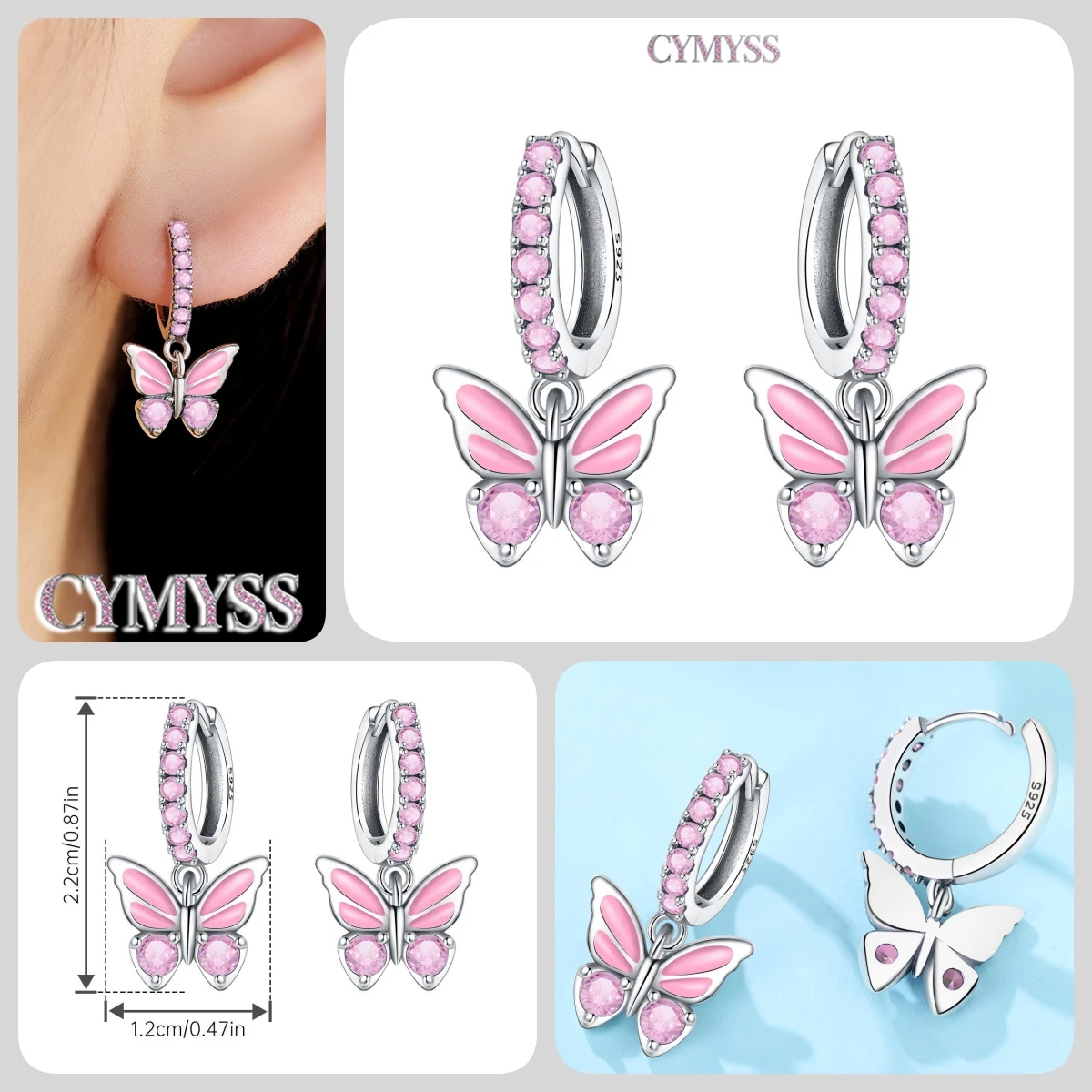 925 Sterling Silver Inlaid Zircon Butterfly Earrings Insect Element Original Design Women's Fashion Party Jewelry Gift Ear Loops S631151db893342779557429dc4b2e76fL