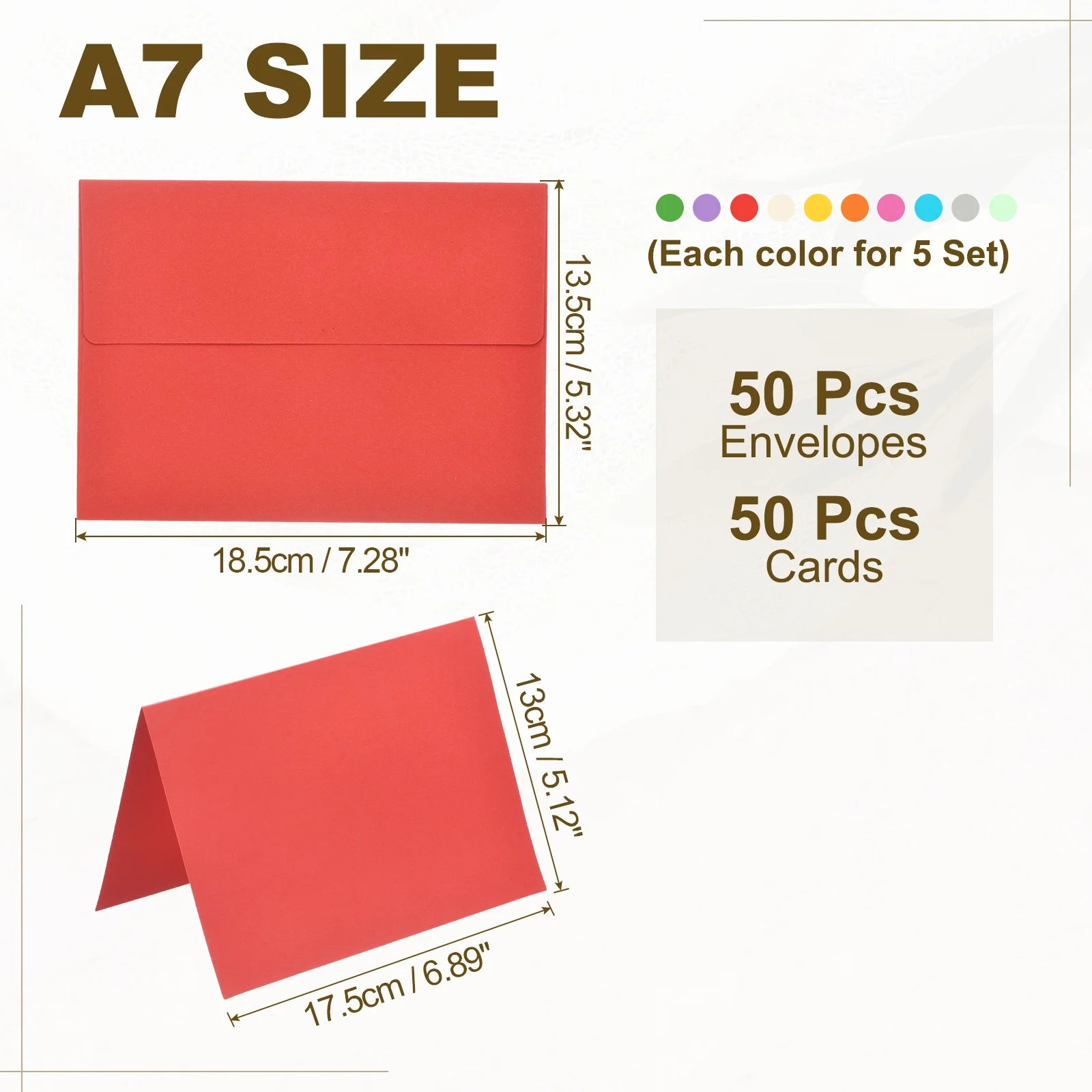 50Set A7 Envelopes with Folded Cards Self Seal Paper Envelopes with Folded Cardstock Cards for Greeting Party Wedding Invitation