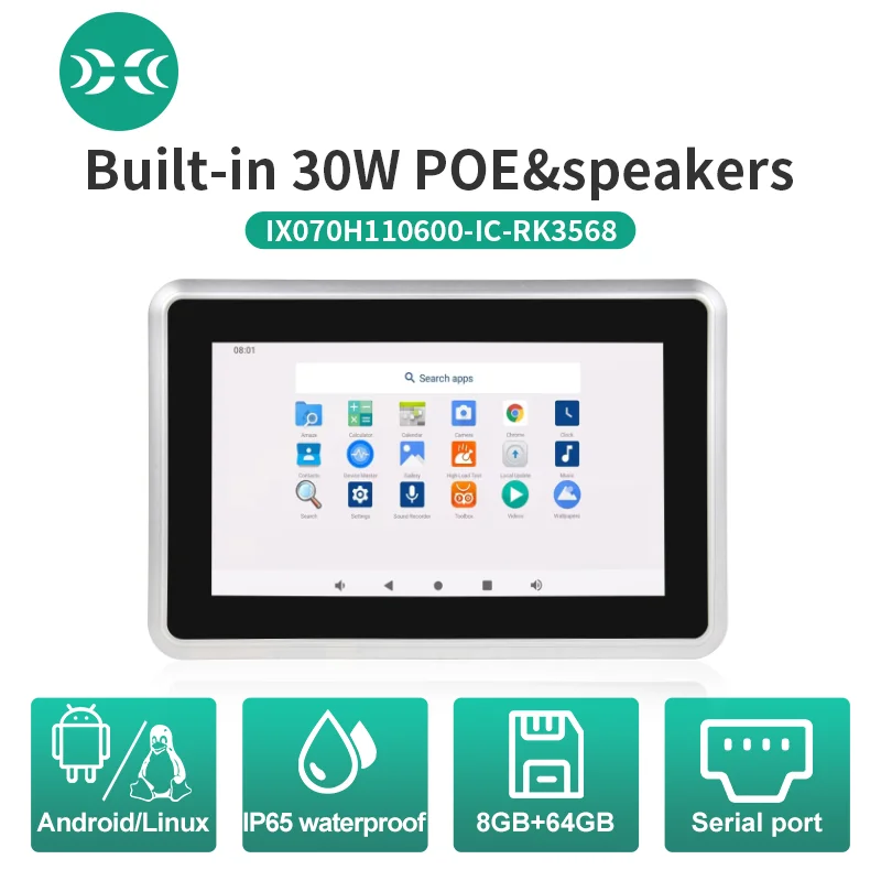 IXHUB 7Inch POE Panel PC IP65 Waterproof Industrial Embedded All in One Computer for Industrial control display instrument Linux