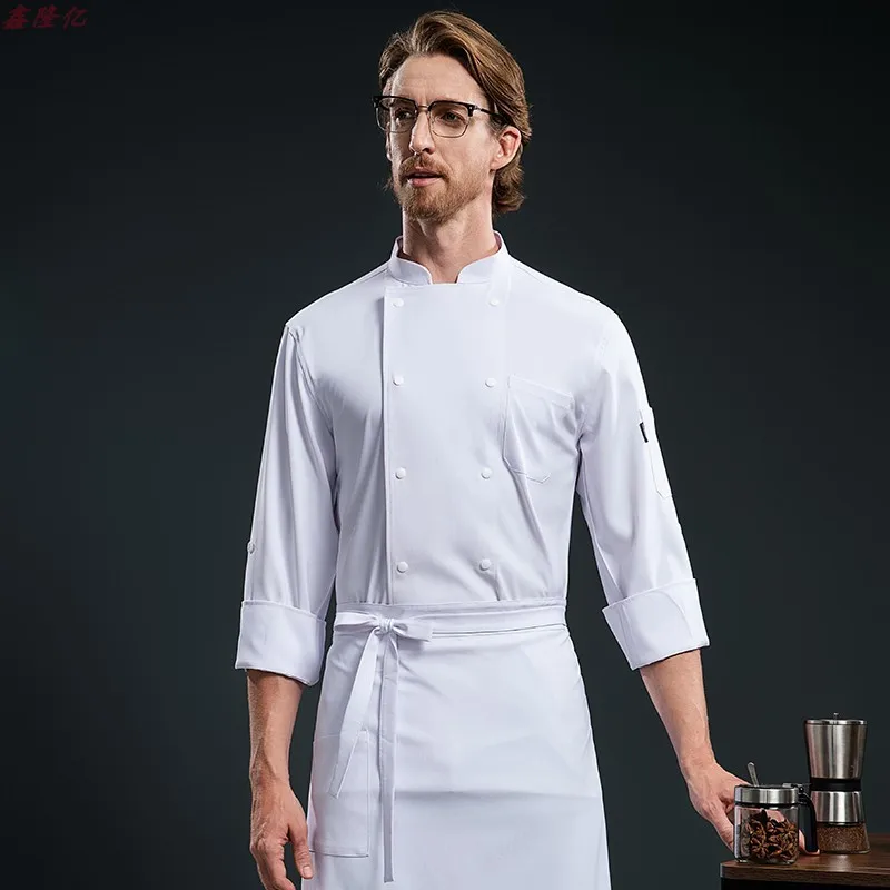 Restaurante ocidental steakhouse uniforme de trabalho manga longa catering hotel cantina duplo breasted branco chef jaqueta outono masculino